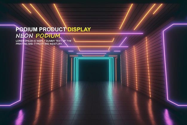 futurystyczna prezentacja wyświetlacza na podium, prezentacja produktu z neonową sceną oświetleniową
