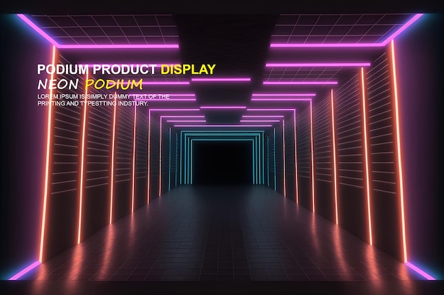 futurystyczna prezentacja wyświetlacza na podium, prezentacja produktu z neonową sceną oświetleniową