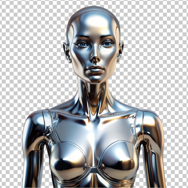 PSD futurystyczny manekin z chromowaną kobietą na przezroczystym tle