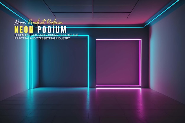PSD futurystyczny wyświetlacz na podium, prezentacja produktu z sceną oświetlenia neonowej