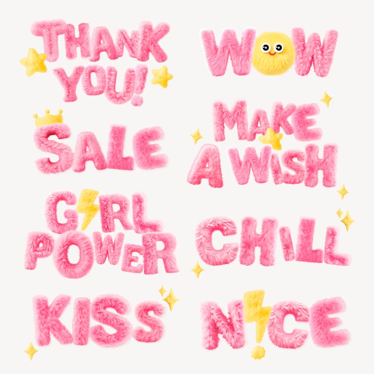 PSD fuzzy pink motivational words set psd