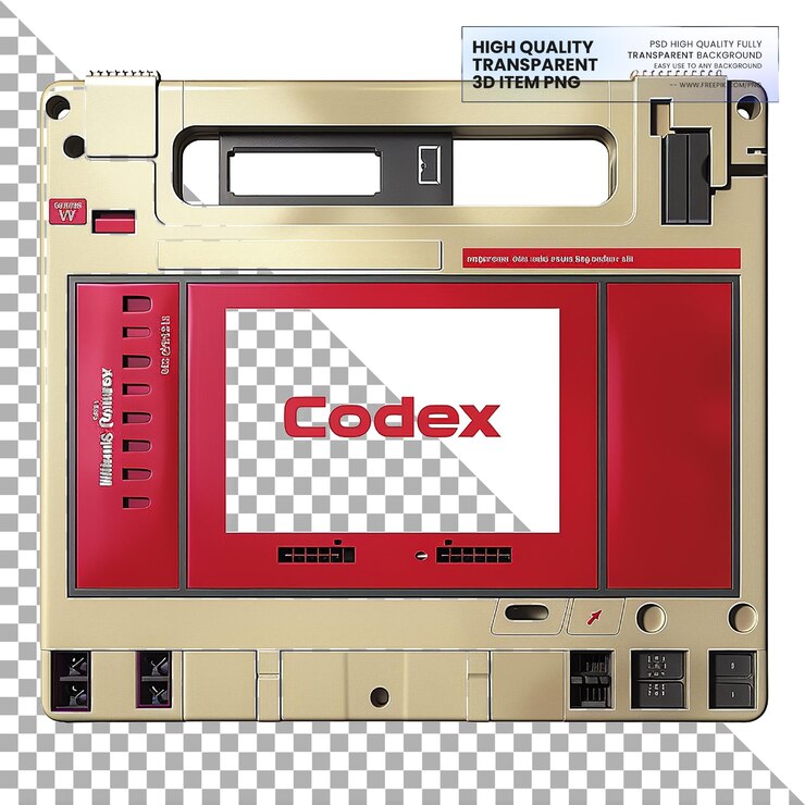 PSD fvt medium size floppy disk with white label and red on transparent background