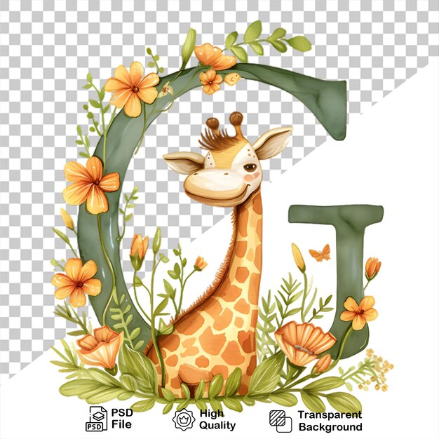 PSD lettera g con giraffa su sfondo trasparente include file png