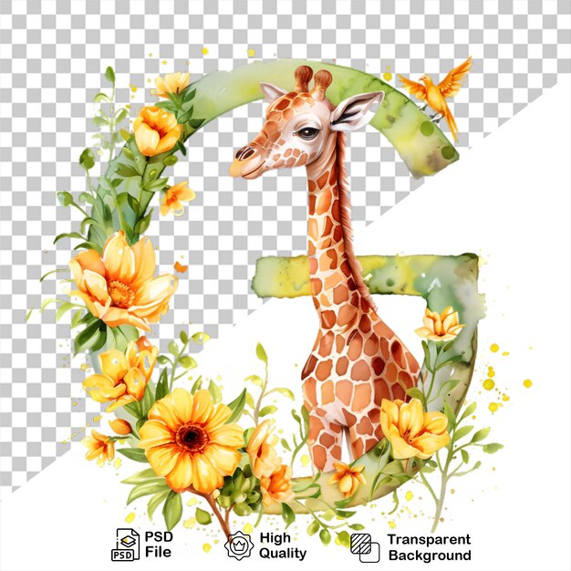 PSD lettera g con giraffa su sfondo trasparente include file png