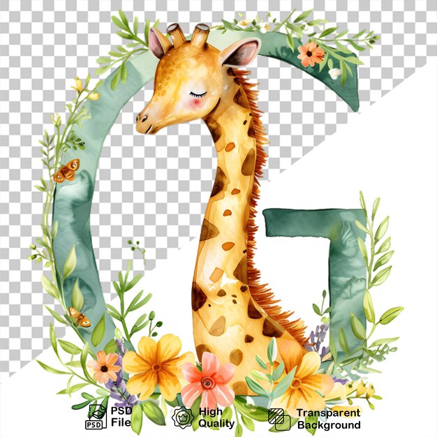 PSD lettera g con giraffa su sfondo trasparente include file png