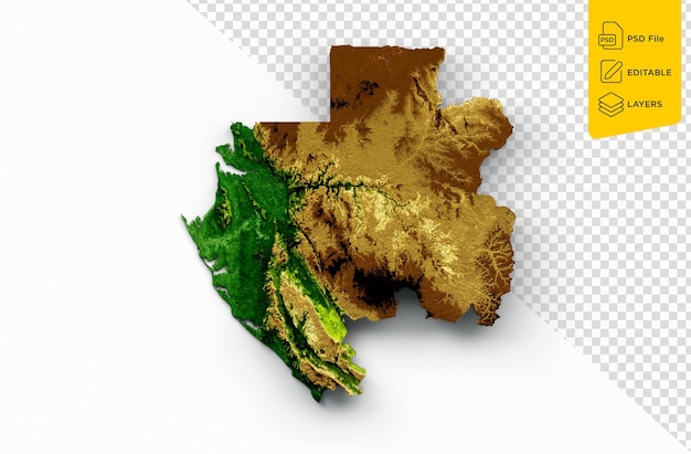 PSD gabon map shaded relief color height map on white background 3d illustration