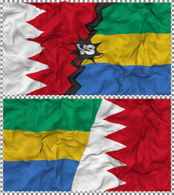 Gabon przeciwko Bahrajnu Półkombinowana flaga Tkanina Bump Texture Rendering 3D
