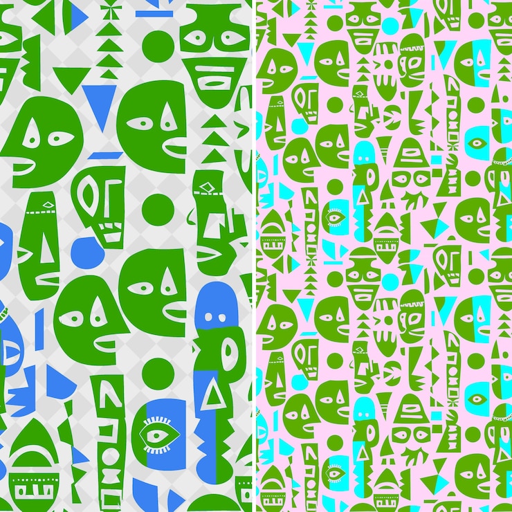 PSD gabonese fang patterns with abstract human figures and geome png traditional abstract designs