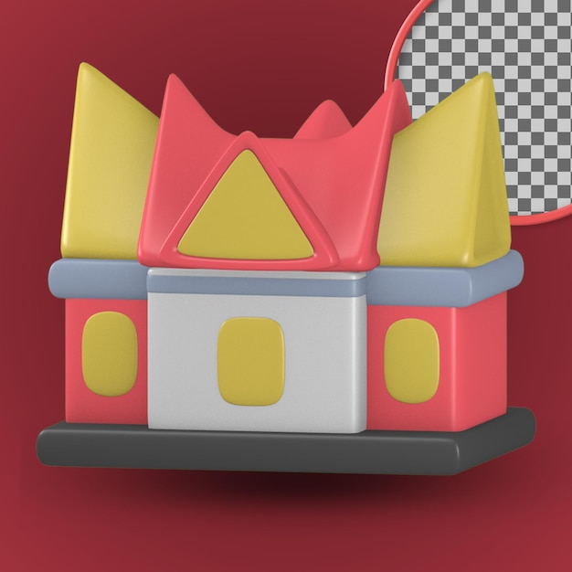 PSD gadang house 3d render cute icon with the theme of independence indonesia