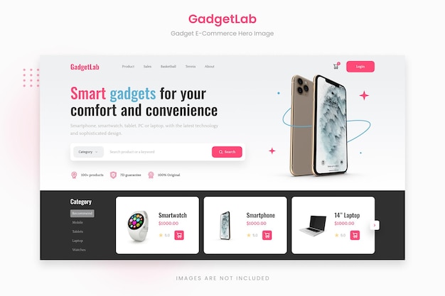 PSD immagine dell'eroe dell'e-commerce di gadget di lusso gadgetlab