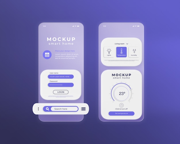 PSD gadgetscherm met mockup met glaseffect