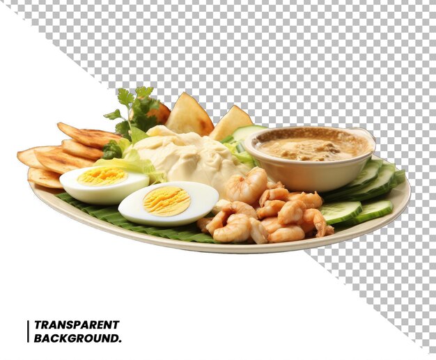 PSD gado gado indonesian traditional vegetable salad with peanut sauce rice cake tofu and egg