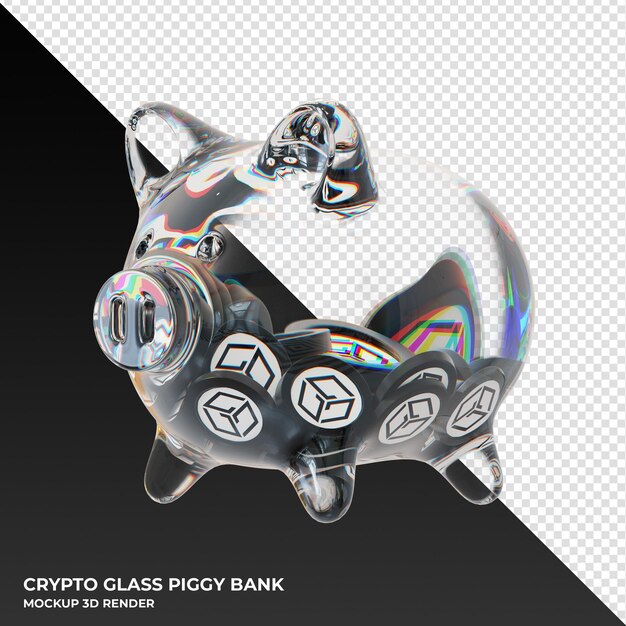 Gala gala glass piggy bank with crypto coins 3d illustration