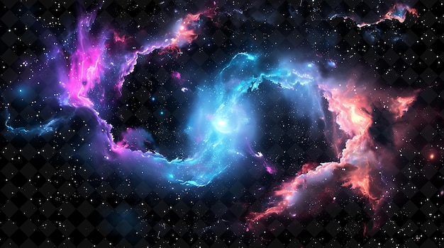 PSD cornice arcana della nebulosa galattica con galassie vorticanti e cornice color cosmo-neon della collezione d'arte y2k