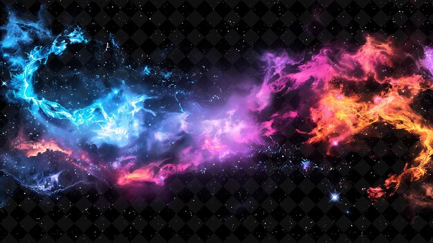 PSD cornice arcana della nebulosa galattica con galassie vorticanti e cornice color cosmo-neon della collezione d'arte y2k