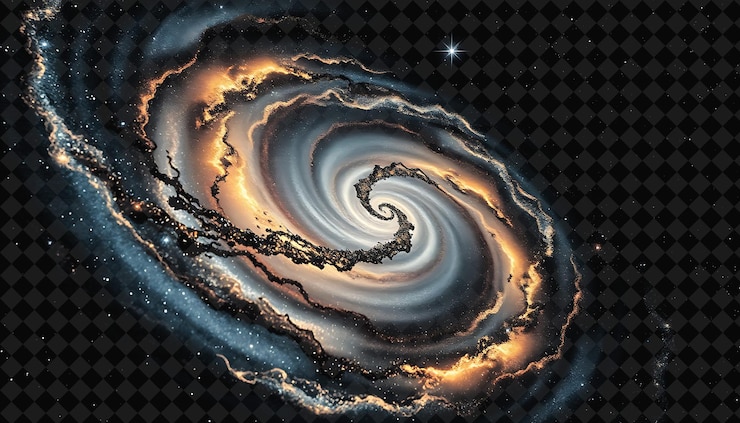 PSD galactic spiral swirling with iridescent silver and gold undulati neon color frame y2k collectionn