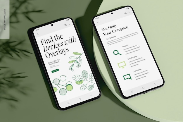 PSD galaxy s22 plus phones mockup, top view