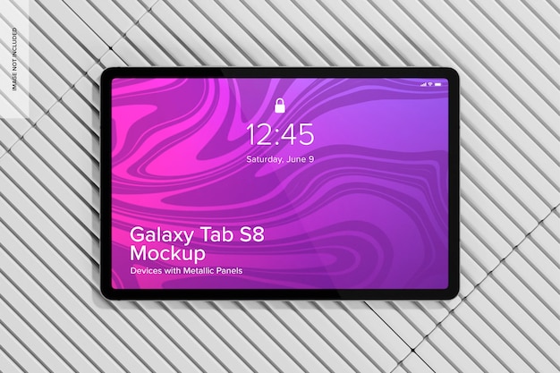Galaxy tab s8 with metallic panels mockup top view