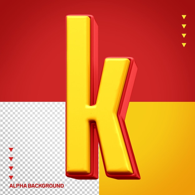 PSD gale fontana alfabet 3d letter k geel met rood