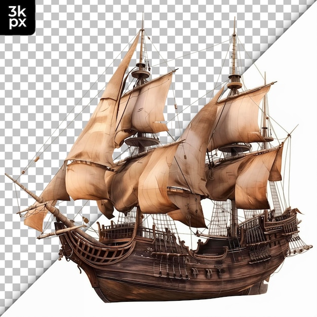 La nave galleon isolata su uno sfondo trasparente