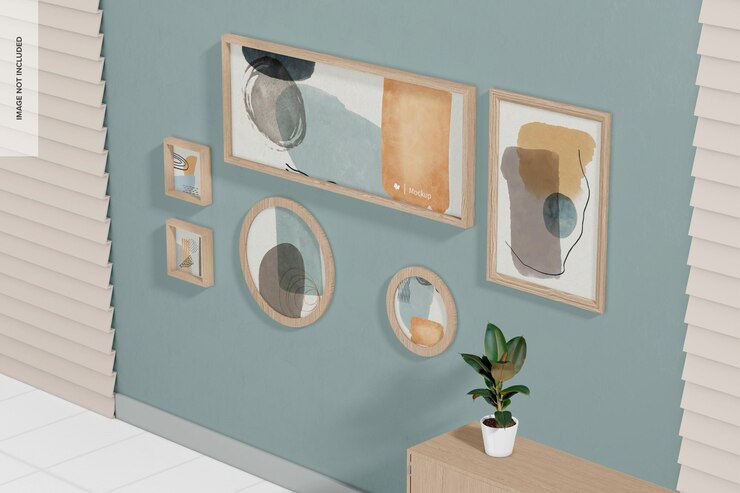 PSD gallery frames mockup with large sideboard