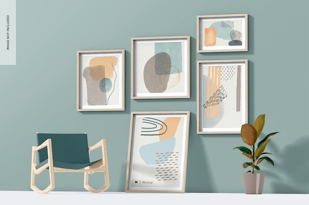 Gallery frames with rocking chair mockup