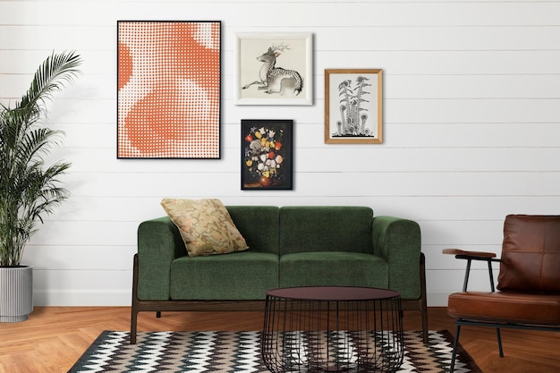 Gallery wall mockup  hanging in retro room home decor interior