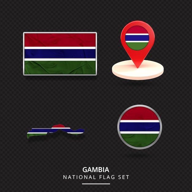 PSD design dell'elemento della posizione della mappa della bandiera nazionale del gambia