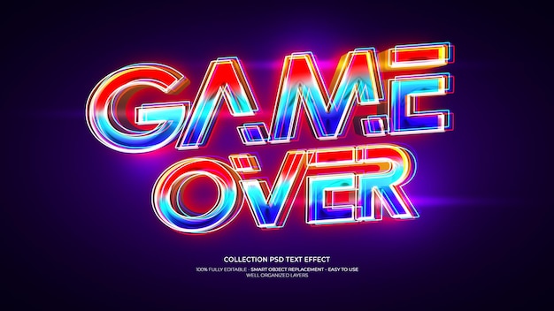 Game over 3d custom text effect with outline style color rgb