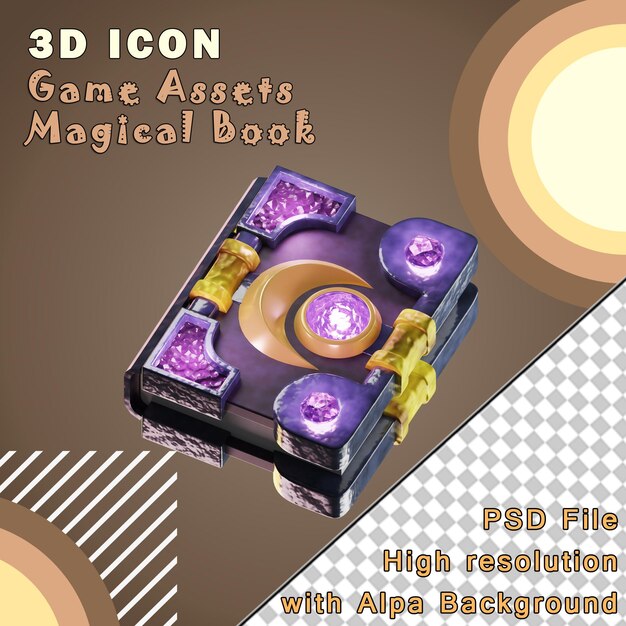 PSD game asset moon magic book isolated on transparant background 3d illustration high resolution