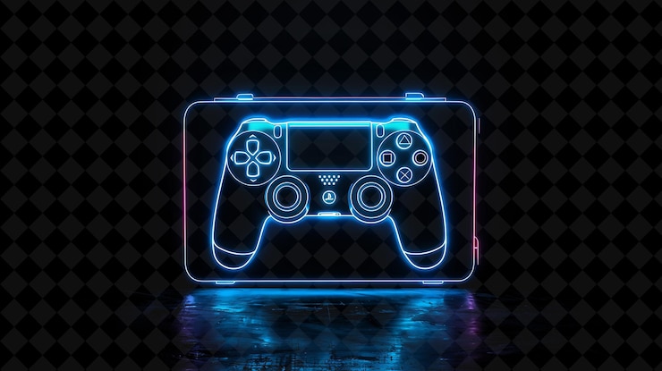 PSD a game controller with a blue and green neon light