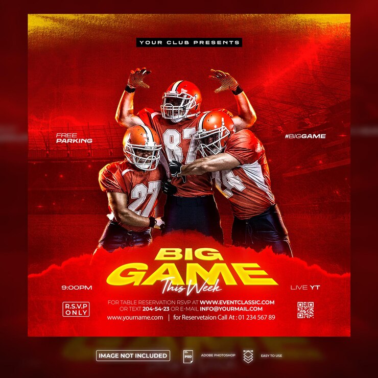 Game Day American Football Match Flyer lub szablon mediów społecznościowych