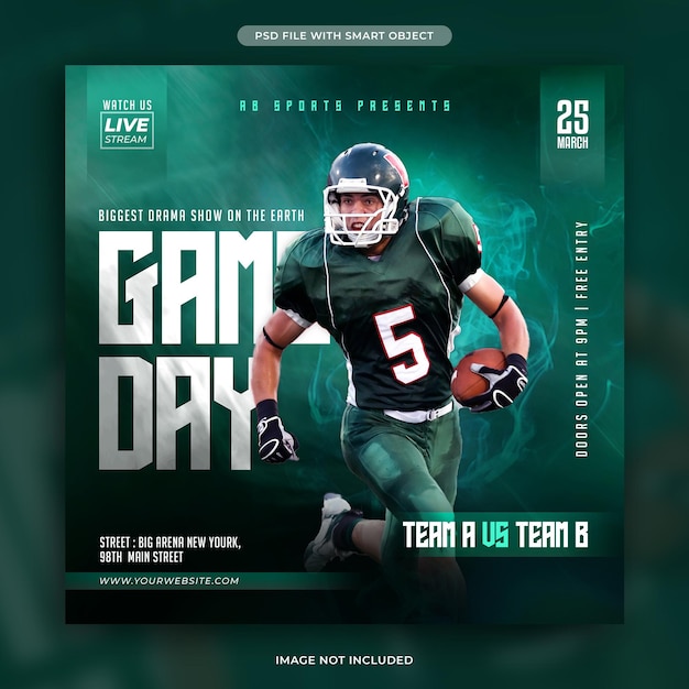 PSD game day football tournament social media post template