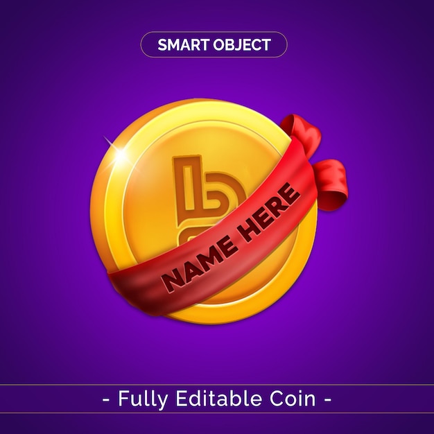 Game icon with editable LP logo and Red ribbon on Coin Golden Game Coin