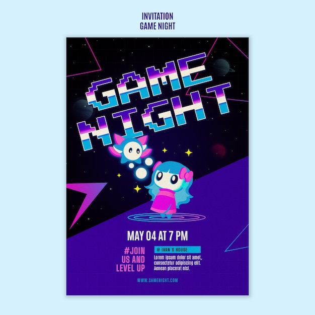 PSD game night entertainment  invitation template