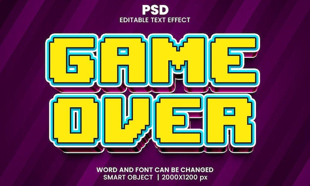 PSD game over 3d bewerkbaar teksteffect premium psd met achtergrond