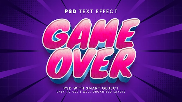 Game over 3d редактируемый текстовый эффект с мультяшным и детским текстовым стилем