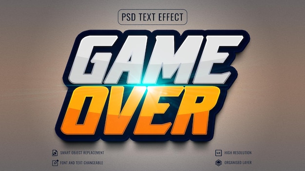 Текстовый эффект игры окончена psd
