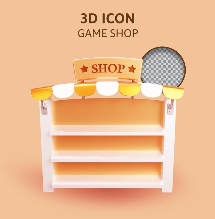 PSD игровой магазин 3d-рендеринг иллюстрации