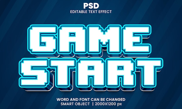 Game start 3d editable text effect Premium Psd with background