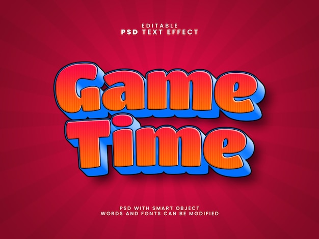 game time 3d editable text effect with kids style
