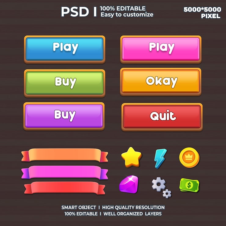 PSD game ui kit 2d game ui user interface casual game ui ui kit ui art cartoon game ui cool ui