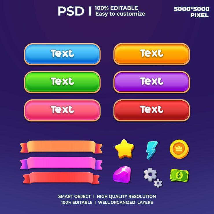 PSD game ui kit 2d game ui user interface casual game ui ui kit ui art cartoon game ui cool ui