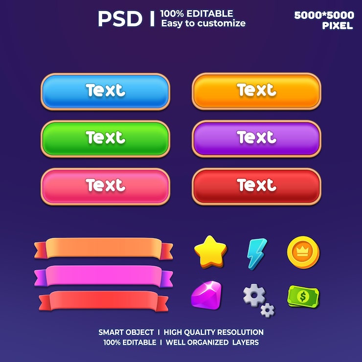 ゲームキット 2D ユーザインタフェース カジュアルゲーム UI キット UI アート カートゥーンゲーム UI クール UI