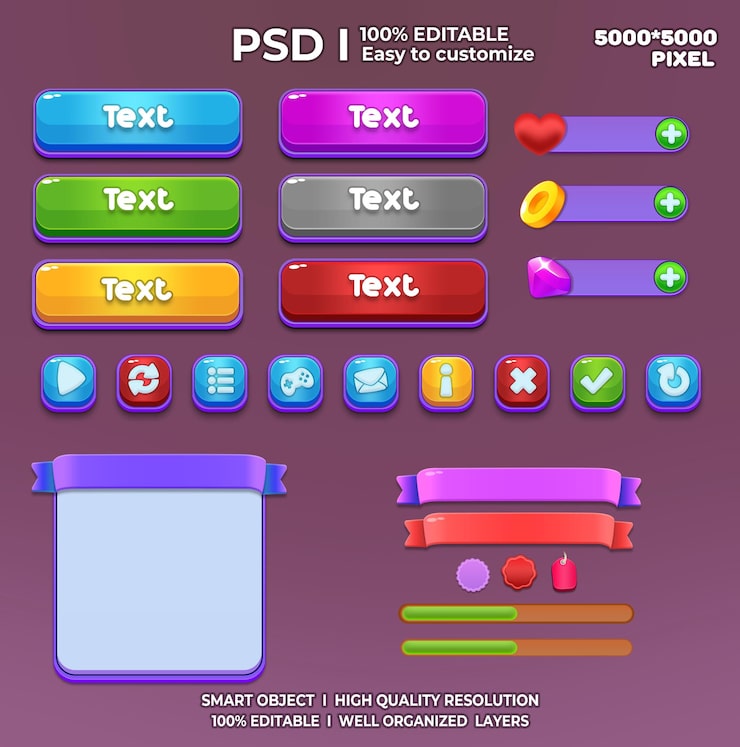 PSD game ui kit game elements game ui button casual game ui kit game graphics interface user 2d