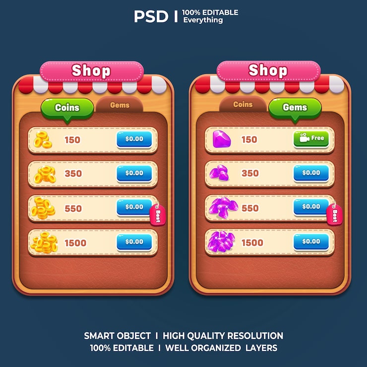 PSD game ui kit game elements game ui button casual game ui kit game graphics interface user 2d