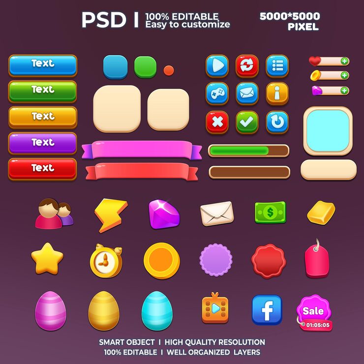 PSD ชุด ui เกม องค์ประกอบเกม ปุ่ม ui เกม ชุด ui เกมลำลอง กราฟิกเกม ส่วนติดต่อผู้ใช้ 2 มิติ