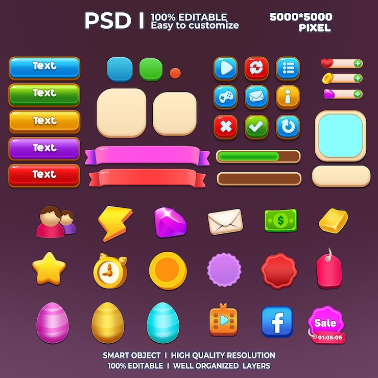 PSD 게임 키트 게임 요소 게임 ui 버튼 캐주얼 게임 ui 키트 게임 그래픽 인터페이스 사용자 2d
