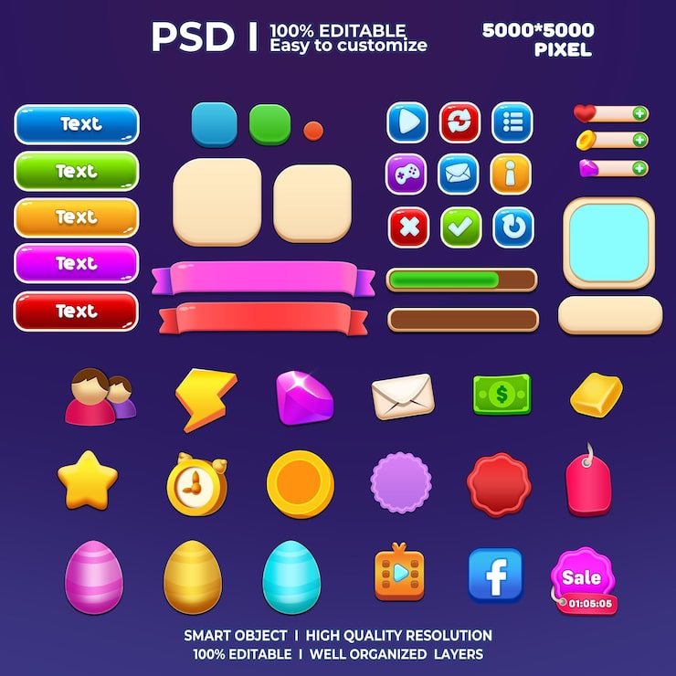 PSD ชุด ui เกม องค์ประกอบเกม ปุ่ม ui เกม ชุด ui เกมลำลอง กราฟิกเกม ส่วนติดต่อผู้ใช้ 2 มิติ