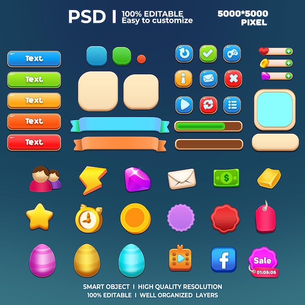 Game UI Kit, game ui-elementer, game ui-knapper, game interface, game-ikon, game ui-knapper, 2D-art